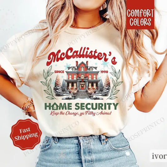 McCallisters Home Security Shirt,  Christmas Shirt Comfort Colors Holiday Tshirt, Women's Holiday Tee