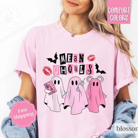 Mean Ghouls Halloween Shirt Comfort Colors, Spooky Season Shirts, October Tshirt for Women Oversized Crewneck Tee