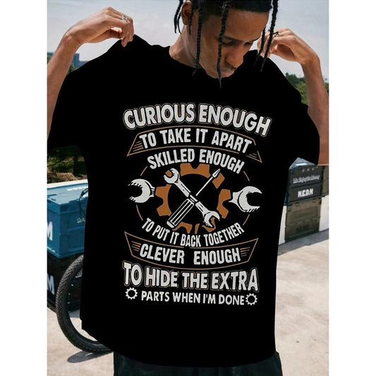 Mechanic-Themed T-Shirt, Fun Gift for Mechanics, Car Engineer Graphic Tee, Polyester and Spandex Blend, Round Neck, Machine Washable
