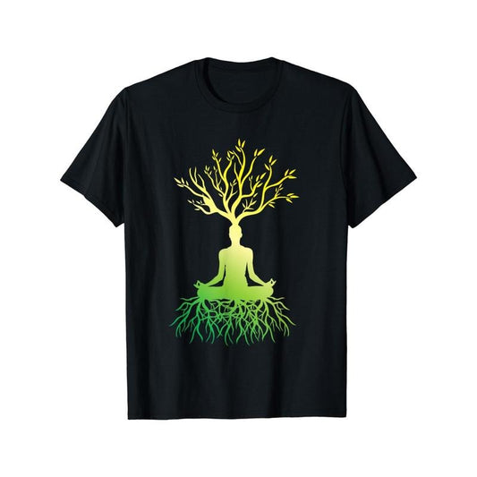 Meditation Yoga Pose, Tree of Life Balance T-Shirt Made in USA