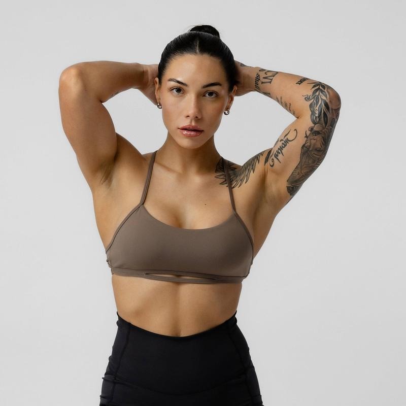 Minimalist Women's Plain Summer Sports Bra with Open-Back Design - Toffee for Light/Medium Support Training