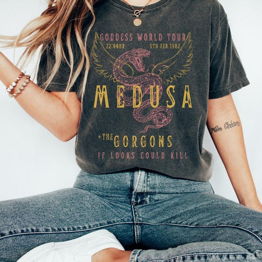 Medusa Distressed Band Tee Vintage Band T Shirt Snake Shirt Greek Mythology Greek Goddess Medusa Shirt Greek Apparel Grunge Fairycorestyle{n002}2