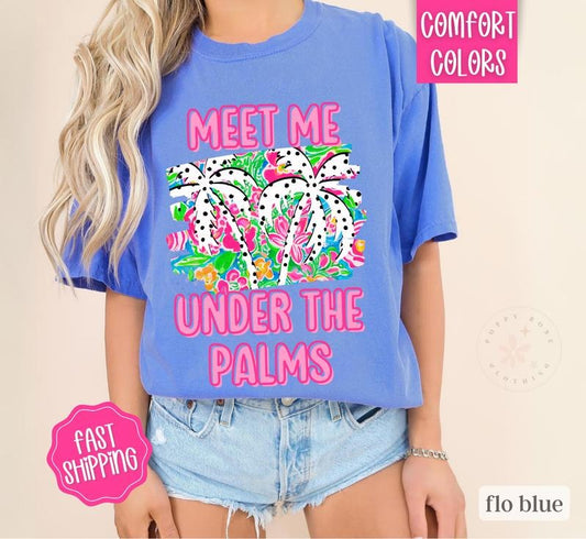 Meet Me Under The Palms Shirt Comfort Colors, Beach Floral Oversized Women's Tee, Swimsuit Cover