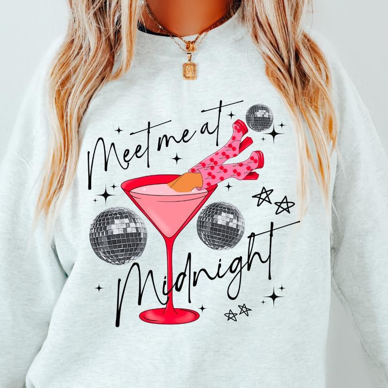 Meet Me at Midnight New Years Crewneck Sweatshirt Crewneck Sweatshirt Unisex Fit Causal Womenswear Hoodie