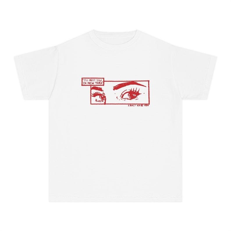 Meet You In New York Baby Tee, Babytee NYC, Red Print Vintage Graphic Top Aesthetic, 90s Y2K Shirt, Retro Grunge Aesthetic Cotton Fit
