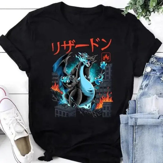 Mega Charizard Pokemon Kaiju T-Shirt Japanese & Vintage Fan Gifts Shirt Crewneck Unisex Basic T-Shirt Top Menswear Underwear Tshirt Streetwear Sweatshirt, Hoodie, Comfort Colors