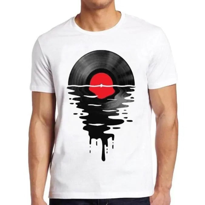 Melting Vinly T Shirt Dripping Cool Record DJ Music Gift Tee Made in USA