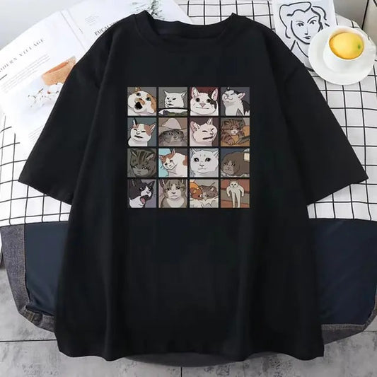 Meme Cats Puzzle Creativity Printed Men T-Shirts Beach Breathable Funny Clothing Oversize Casual Cotton Tops Mans Short...
