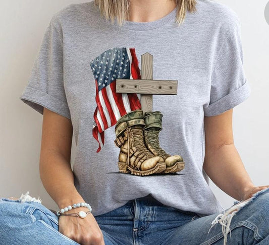 Memorial Day Shirt, American Flag Shirt, Independence Day Shirt, Patriotic Outfit, Christian Shirts, Soldier Shirt, USA Boots Graphic Tees
