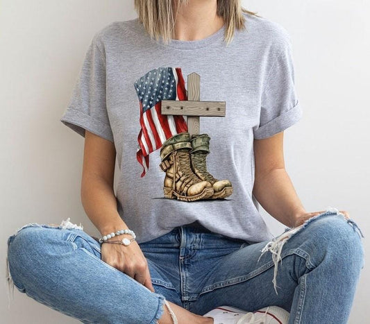 Memorial Day Tshirt, American Flag Shirt, Independence Day Tee, Patriotic Outfit, Christian Tee, Soldier T-Shirt, USA Boots Graphic Tees
