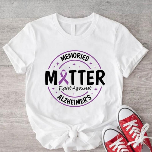 Memories Matter Fight Against Alzheimer's Shirt, Purple Ribbon Team T-Shirt, Alzheimer Awareness Tee, Mental Dementia Tee, Unisex World Alzheimer's Day Gift Tee.