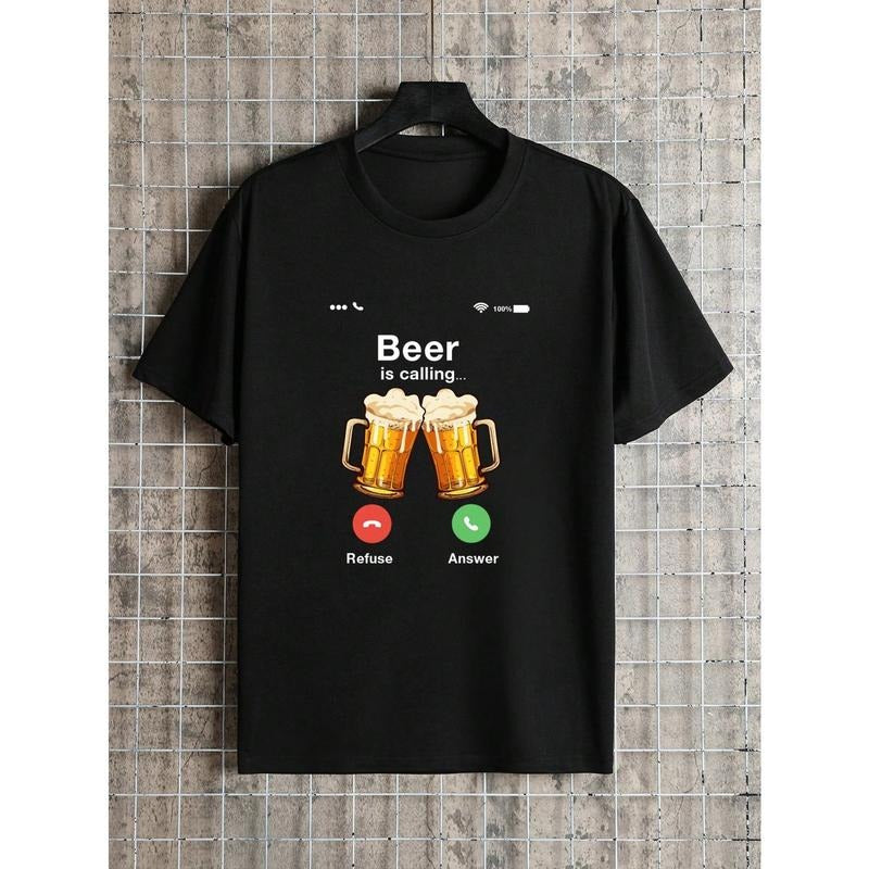 Men Beer Printed Casual Short-Sleeved T-Shirt For Spring And Summer Made in USA