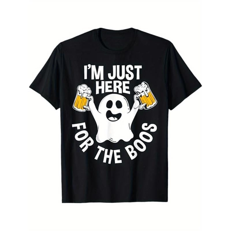 Men Funny Halloween I'm Just Here For The Boos Gift T-Shirt, 100% Cotton, Gift for Men Women Dad Mom Friends, S-XXXL, Black made in usa