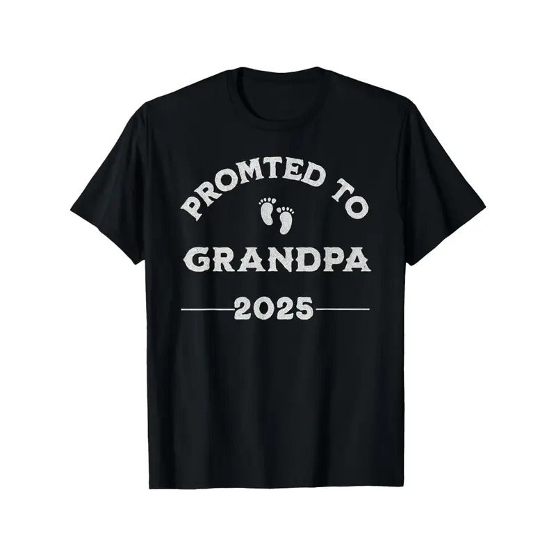 Men'S Cotton T-Shirt - "Promoted to Grandpa 2025" Graphic, Crew Neck, Short Sleeve, Regular Fit, All-Season Knit Fabric with Medium Stretch, Geometric Pattern, Digital Direct Injection - Daily & Casual Wear Made in USA