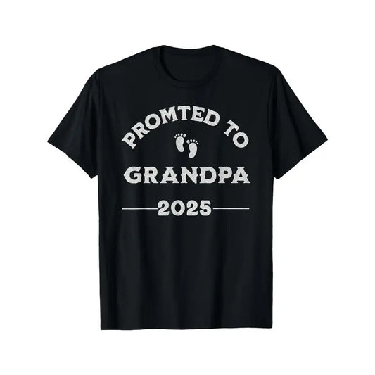 Men'S Cotton T-Shirt - "Promoted to Grandpa 2025" Graphic, Crew Neck, Short Sleeve, Regular Fit, All-Season Knit Fabric with Medium Stretch, Geometric Pattern, Digital Direct Injection - Daily & Casual Wear Made in USA
