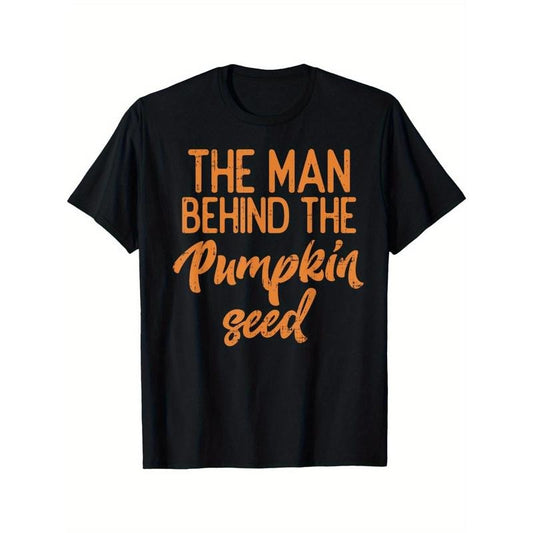 Men'S Cotton T-Shirt - Mature Style, Geometric Pattern, Round Neck, Short Sleeve, Regular Fit, Digital Print, Casual & Daily Wear, 100% Cotton, "The Man Behind The Pumpkin Seed" Design Made in USA
