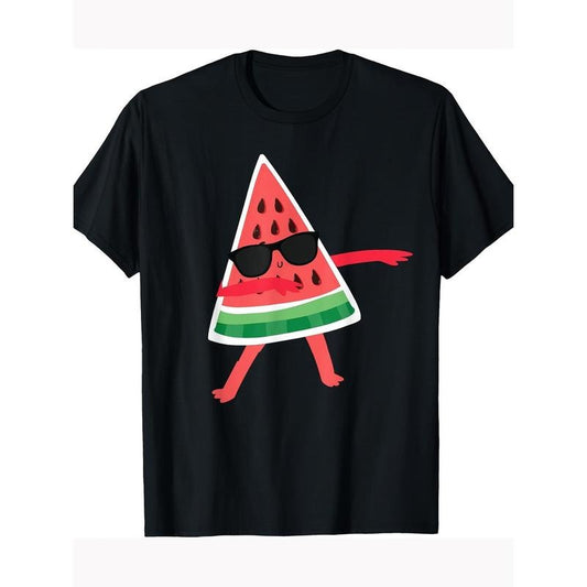 Men'S Summer Cotton T-Shirt, Casual Round Neck, Short Sleeve, Regular Fit, Watermelon Print, , Fashionable Tee for Men...