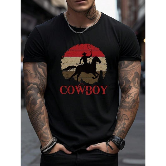 Men Summer Casual Short Sleeve Round Neck T-Shirt With Letter&Knight Print Made in USA
