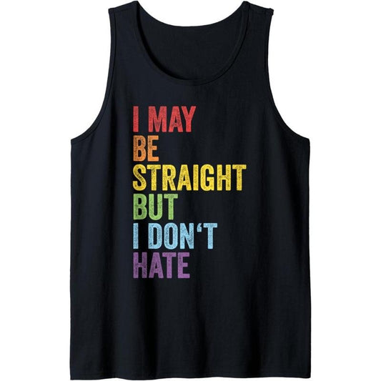 Men's  Pride Cotton Tank Top - "I May Be Straight But I Don't Hate" Rainbow Print, Lightweight & Breathable, Perfect for Beach, Casual Wear, and Supportive Allies