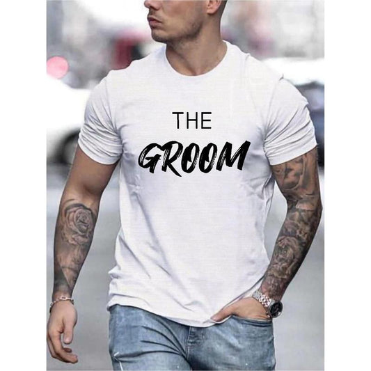 Men's "The Groom" pattern printed T-shirt is suitable for outdoor sports, fashion casual short sleeve T-shirt is suitable for summer, Made in USA