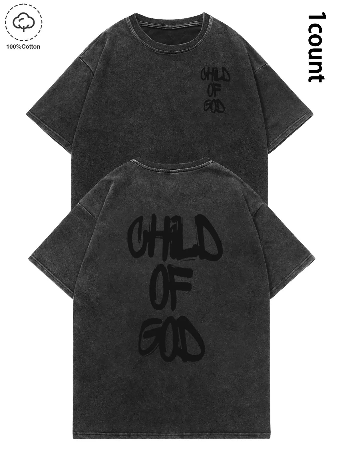 Men's 100% Cotton Child Of God Slogan Print Washed Distressed Crew Neck Tee, Regular Fit Casual Comfy Fashion Short Sleeve Round Neck T-shirt for Summer, Men's Top for Daily Wear