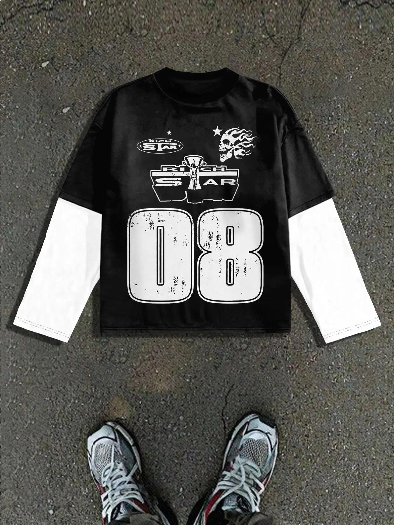 Men's 2 in 1 Letter Print Long Sleeve Tee, Regular Fit Casual Street T-shirt for Daily Wear, Men's Top for All Seasons, Streetwear