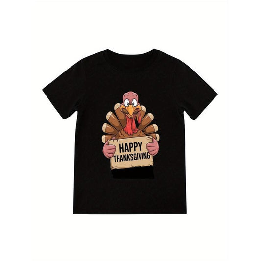 Men's Breathable Cotton T-Shirt with Thanksgiving Turkey Print - Casual Crew Neck, Short Sleeve Tee for Summer made in usa
