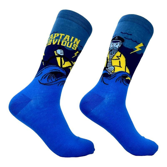 Men's Captain Obvious Socks Funny Boat Fishing Sailor Novelty Joke Footwear Funny Graphic Socks Comfortable Fitted Spandex Cotton