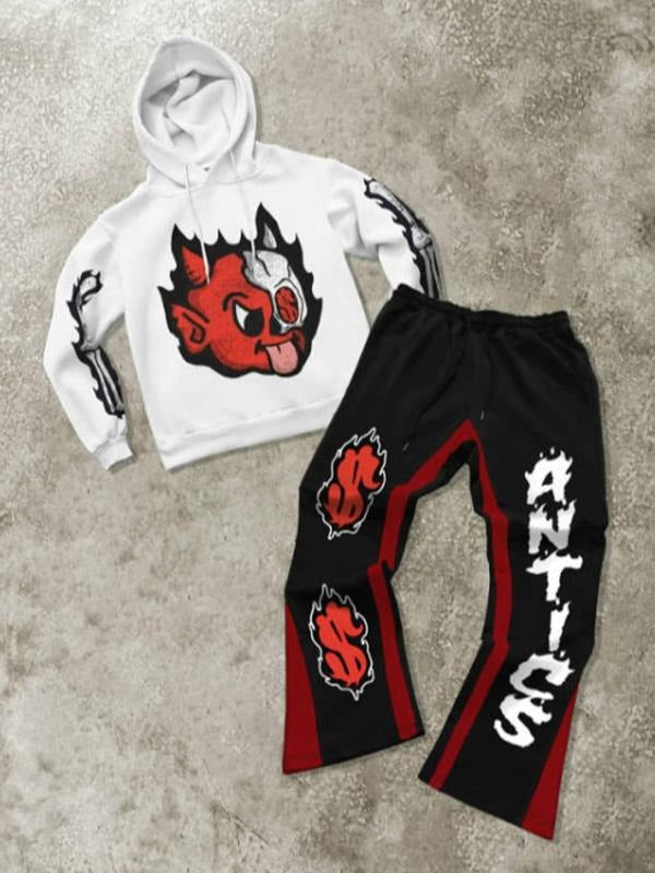 Men's Cartoon Graphic Hoodie & Pants Two-Piece Set, Regular Fit Casual Fashion Cozy Breathable Two Piece for Daily Outdoor Wear, Men Clothes for Fall & Winter