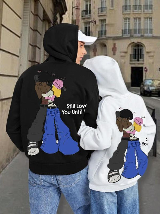 Men's Cartoon Letter Print Drop Shoulder Hoodie, Fashion Casual Regular Fit Drawstring Pocket Hooded Sweatshirt for Daily Holiday Outdoor Wear, Men Clothes for Fall & Winter