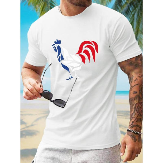 Men's Casual & Sporty T-Shirt with Unique Chicken Print - Breathable, Stretch Fabric for Outdoor Activities, Summer Wear Made in USA
