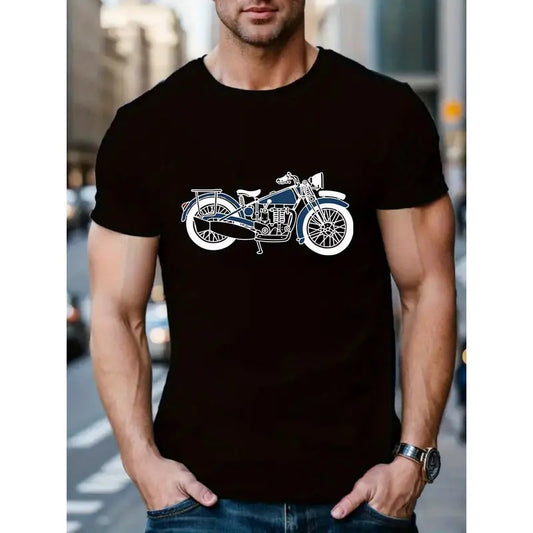 Men's Casual & Stylish T-shirt, Cool Motorcycle Print T-shirt For Sports & Exercise MADE IN USA