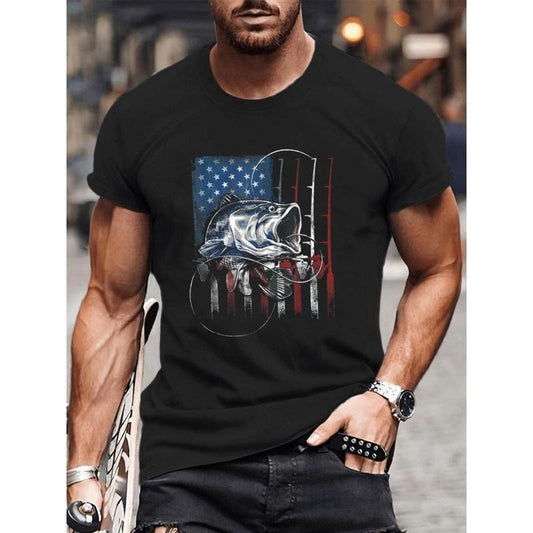 Men's Casual Fishing Graphic Tee - Breathable, Crew Neck, Short Sleeve T-Shirt for All Seasons Made in USA