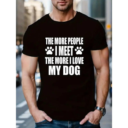 Men's Casual Short-Sleeve T-Shirt -  Round Neck with Stylish Letter Print, Machine Washable MADE IN USA