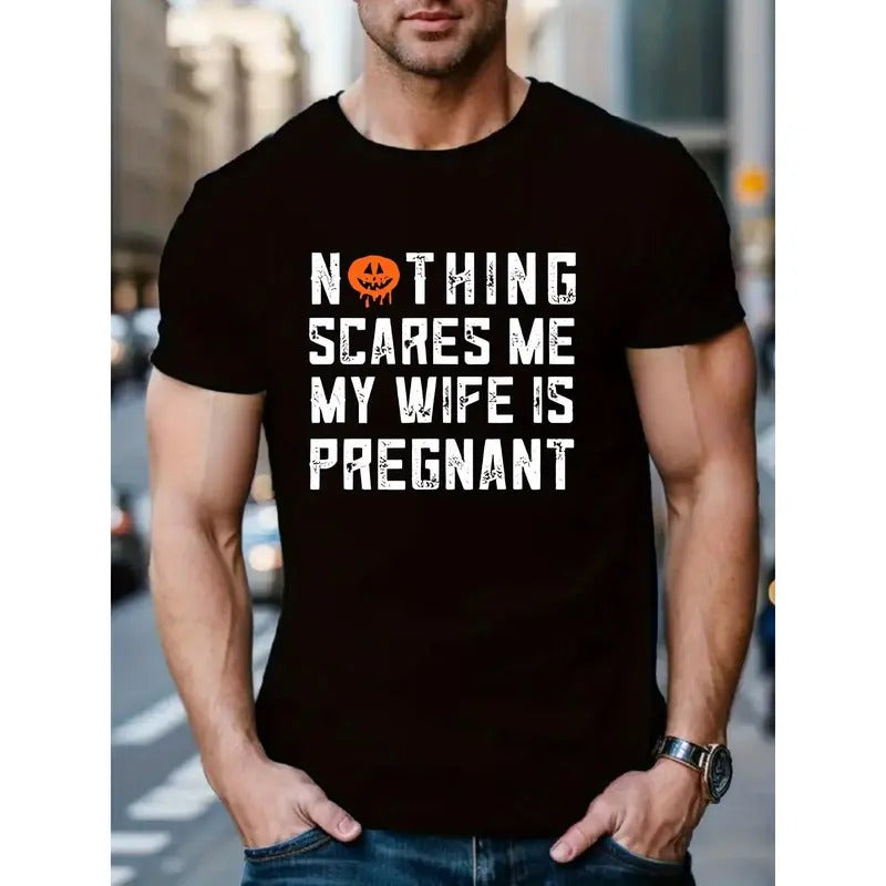 Men's Casual Short-Sleeve T-Shirt - Stylish & Comfortable Round Neck with Unique Letter Print Design, Machine Washable MADE IN USA