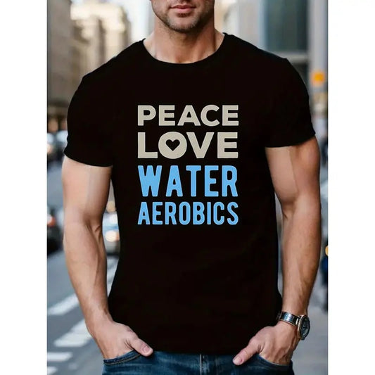 Men's Casual Short Sleeve T-Shirt With Fun Letter Print - Soft Polyester, Machine Washable MADE IN USA