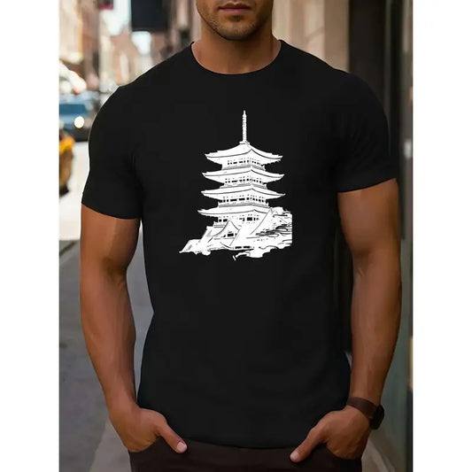 Men's Casual Sports Tee - Round Neck with Letter Print Design, Machine Washable - Perfect for Summer MADE IN USA