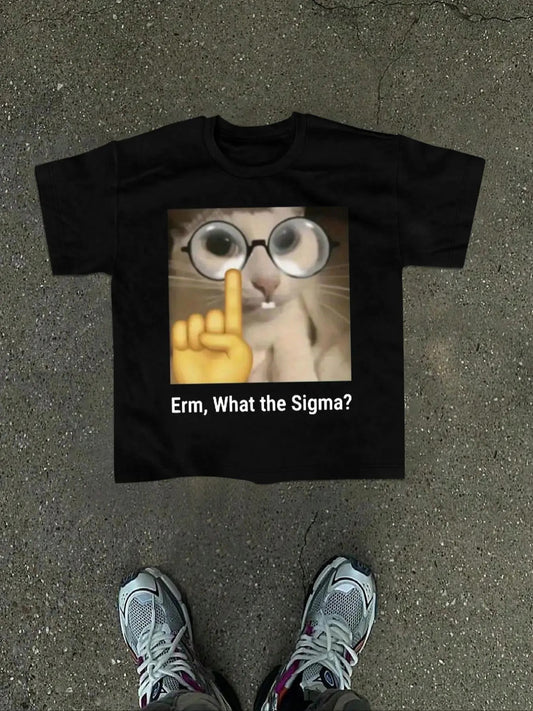 Men's Cat & Letter Print Drop Shoulder Tee, Regular Fit Casual Comfy Round Neck Half Sleeve T-Shirt for Summer, Menswear for Daily Wear