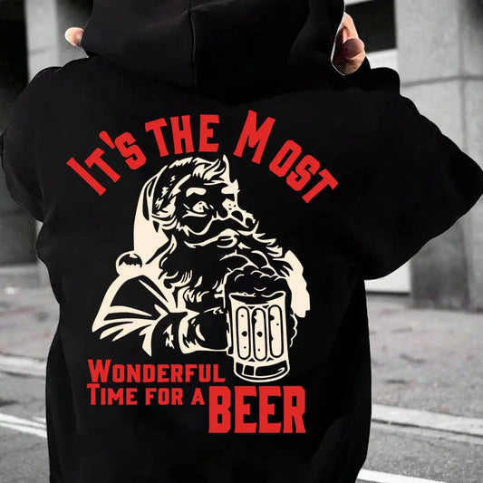 Men's Christmas Letter Print Drop Shoulder Hoodie, Fashion Casual Drawstring Pocket Hooded Sweatshirt for Daily Holiday Outdoor Wear, Men Clothes for Fall & Winter