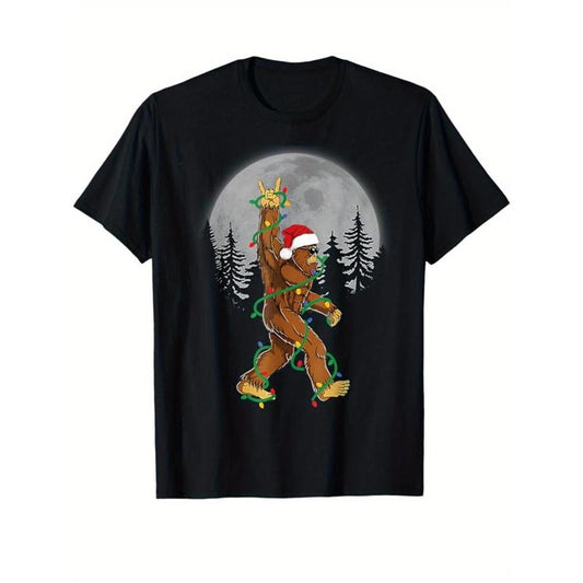 Men's Christmas Tree Graphic Tee - Cotton Short Sleeve Crew Neck T-shirt, Casual Outdoor Xmas Clothing, Gift Idea for Him Made in USA