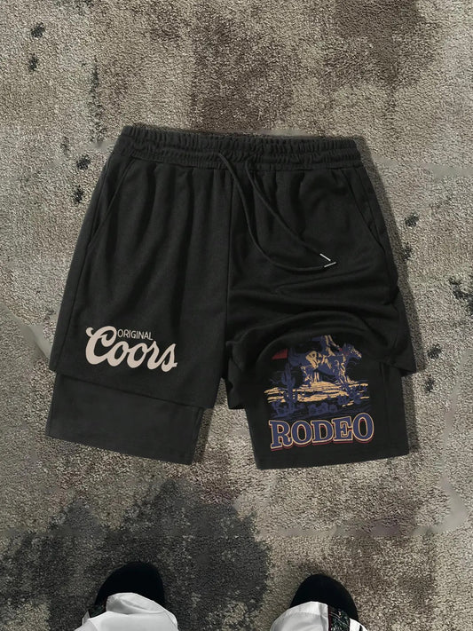 Men's Coors Banquet Print 2 in 1 Drawstring Waist Shorts, Regular Fit Casual Comfortable Breathable Pocket Shorts for Summer, Fashion Men's Bottoms for Daily Wear