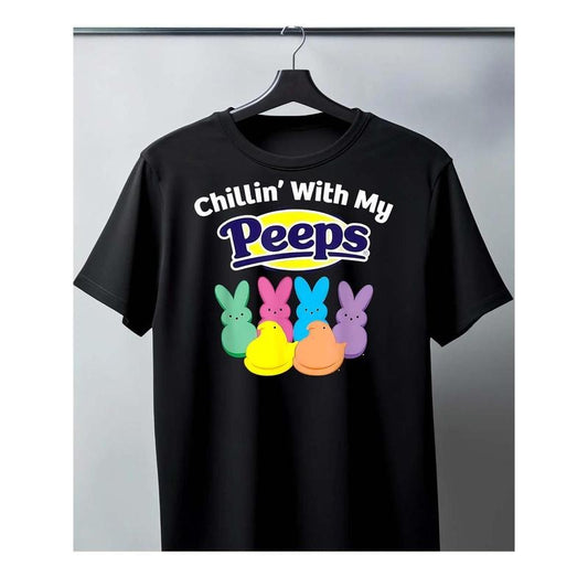 Men's Cotton Black T-Shirt - Chillin' With My Peeps Easter Theme Design made in usa Hoodie, Sweatshirt | WearSparks.com