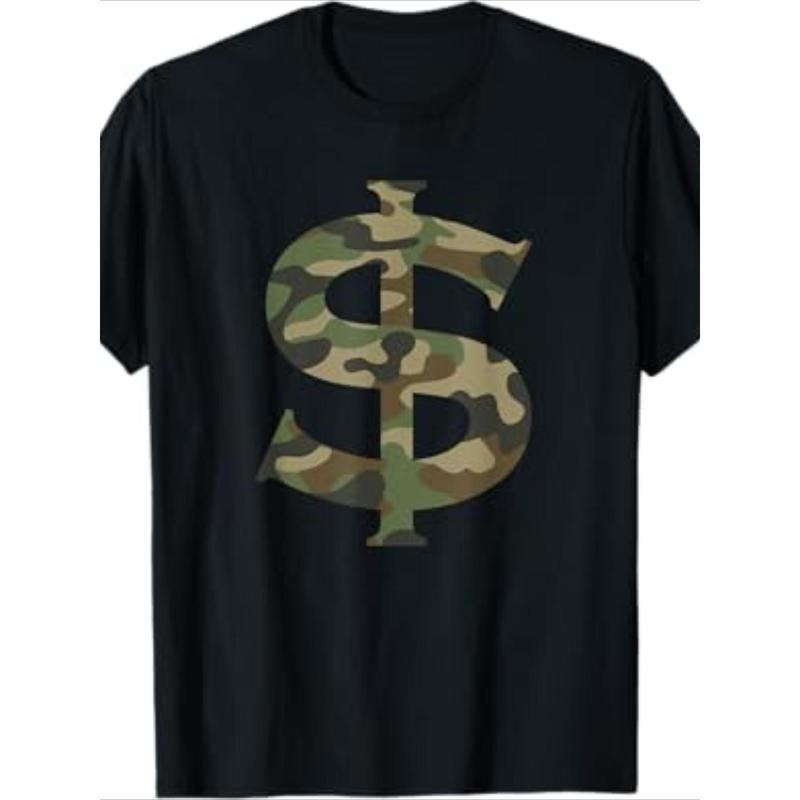 Men's Cotton Camo T-Shirt with Unique Dollar Sign Design - Breathable, Crew Neck, Short Sleeve Tee for All Seasons made in usa