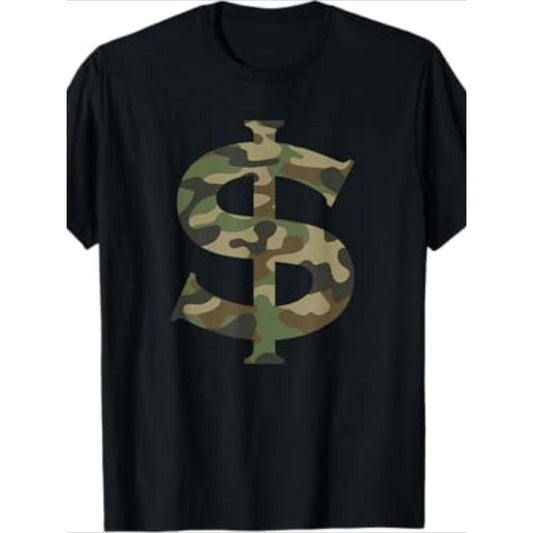 Men's Cotton Camo T-Shirt with Unique Dollar Sign Design - Breathable, Crew Neck, Short Sleeve Tee for All Seasons made in usa