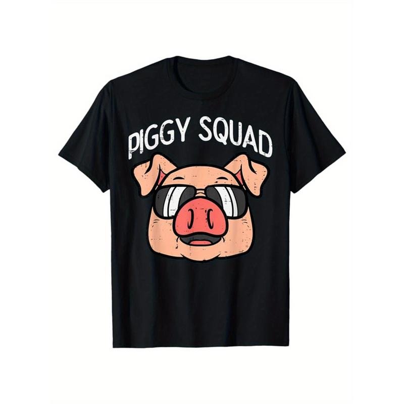 Men's Cotton Graphic Tee - Casual Short Sleeve Crew Neck T-Shirt with Pig Print, Perfect for Outdoor & Casual Attire made in usa