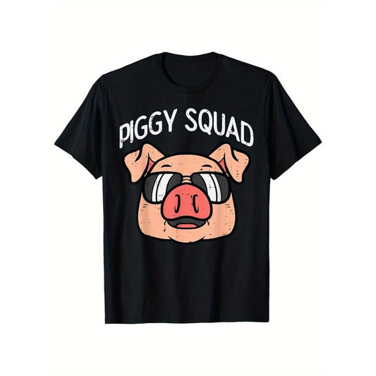 Men's Cotton Graphic Tee - Casual Short Sleeve Crew Neck T-Shirt with Pig Print, Perfect for Outdoor & Casual Attire made in usa