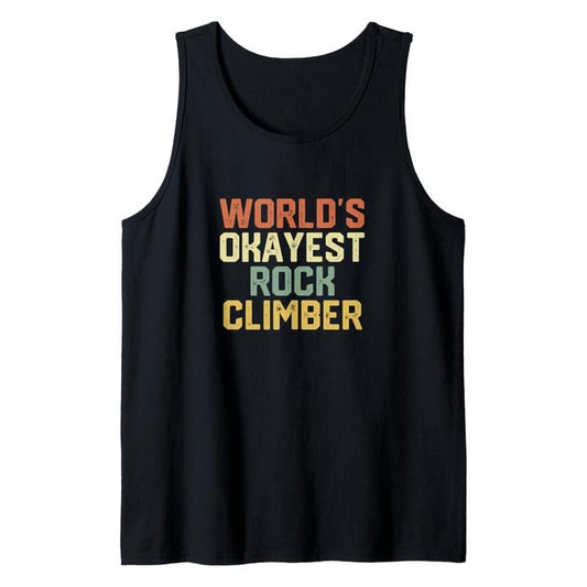 Men's Cotton Sleeveless Tank Top - "World's Okayest Rock Climber" Graphic Print, Black Casual Crew Neck for Outdoor & Summer Wear