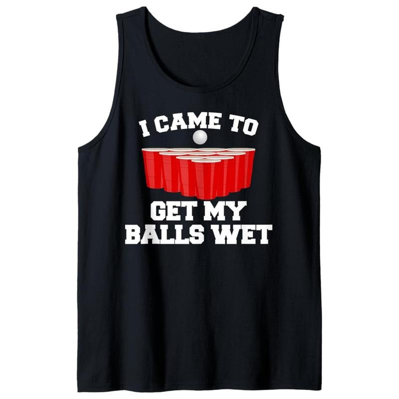 Men's Cotton Tank Top with "I Came to Get My Balls Wet" Print, Casual Crew Neck Sleeveless Shirt, 100% Cotton Knit Fabric, Medium Stretch, Loose Fit for Summer Outdoor Activities - Sizes S-XXXL
