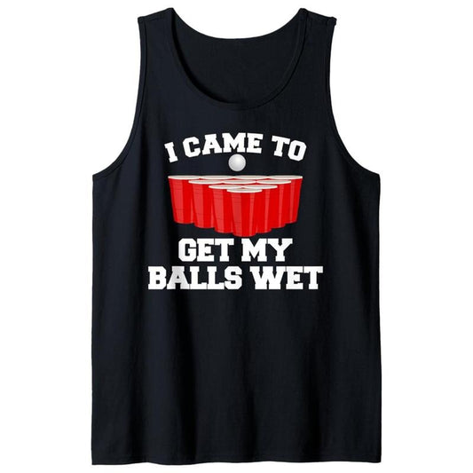 Men's Cotton Tank Top with "I Came to Get My Balls Wet" Print, Casual Crew Neck Sleeveless Shirt, 100% Cotton Knit Fabric, Medium Stretch, Loose Fit for Summer Outdoor Activities - Sizes S-XXXL