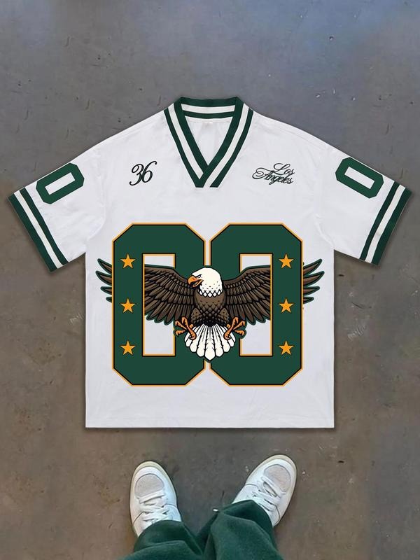 Men's Eagle Print Round Neck Graphic Tee, Regular Fit Casual Fashion Short Sleeve T-shirt for Summer, Men's Top for Daily...